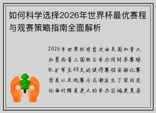 如何科学选择2026年世界杯最优赛程与观赛策略指南全面解析